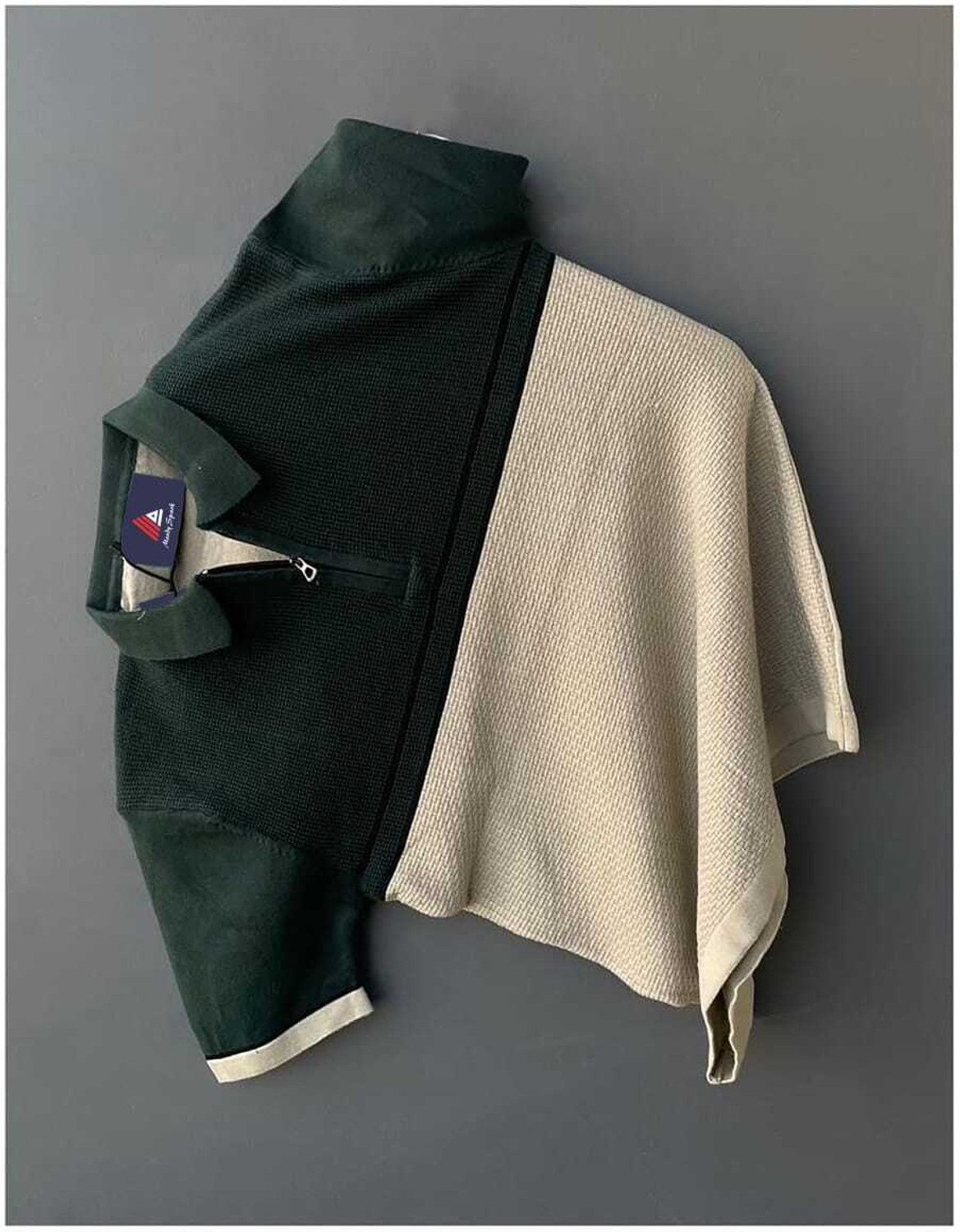 Image of MOODY SPARK Colorblock, Self Design Men Polo Neck Dark Green, Beige T-Shirt