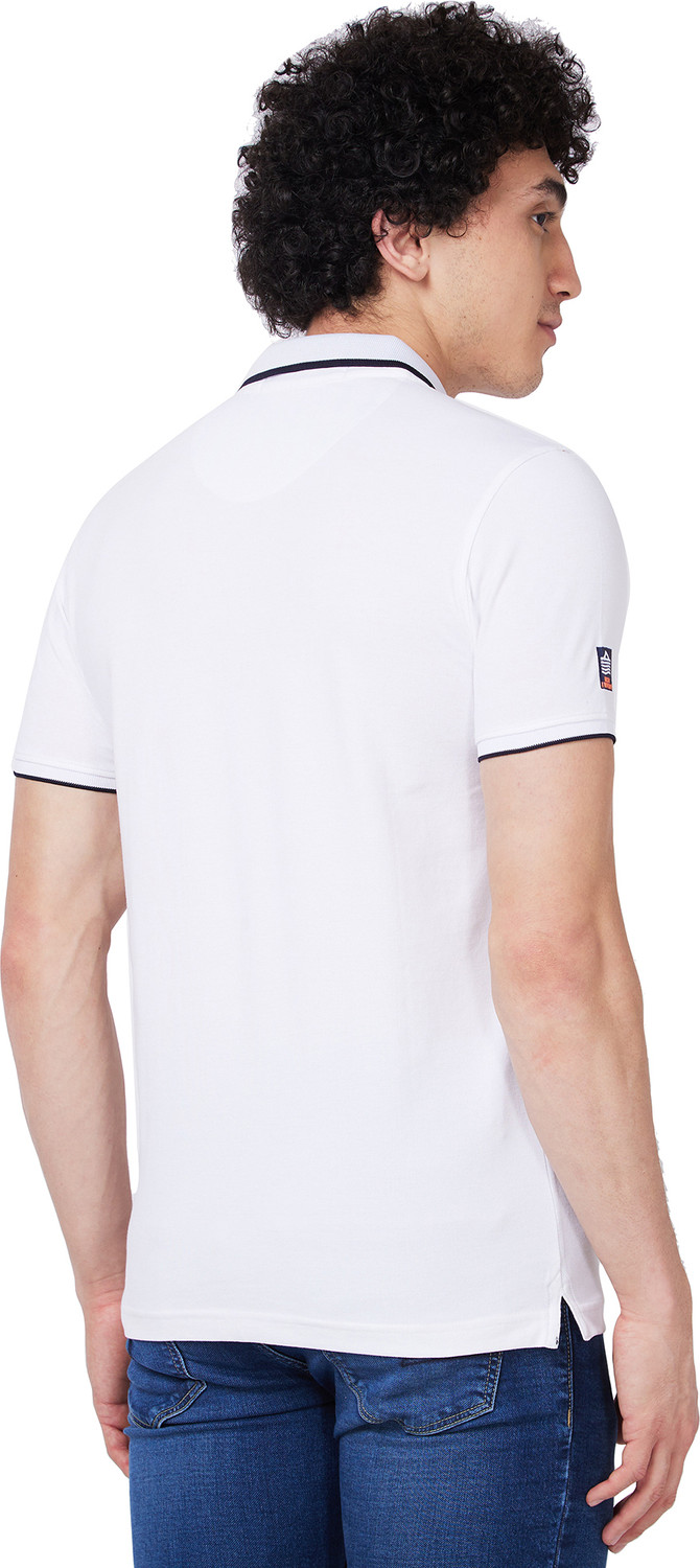 Image of Spykar Solid Men Polo Neck White T-Shirt