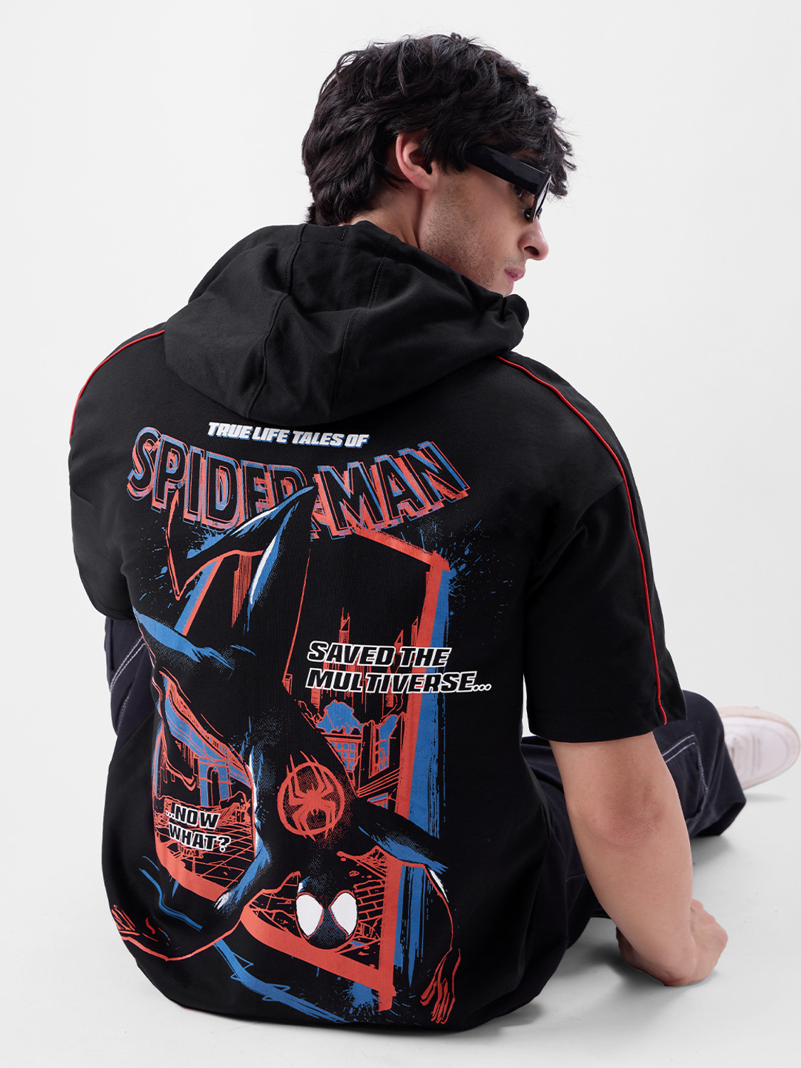 Image of The Souled Store Printed Men Hooded Neck Black T-Shirt