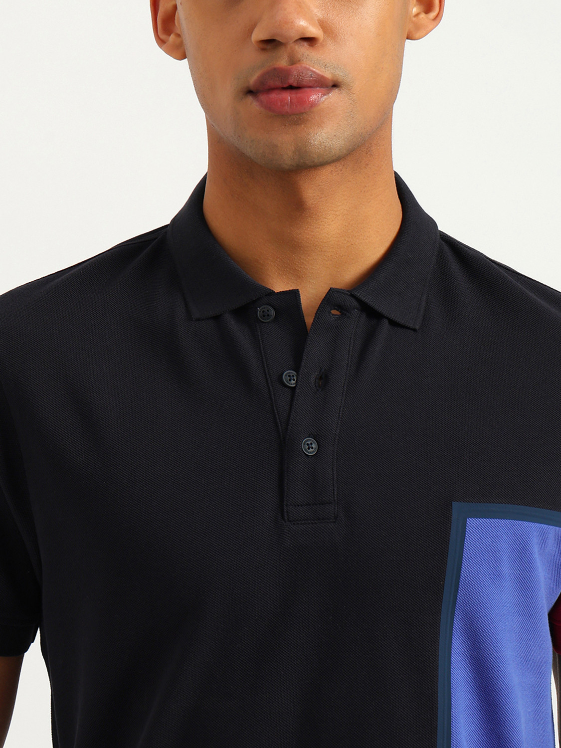 Image of United Colors of Benetton Colorblock Men Polo Neck Blue T-Shirt