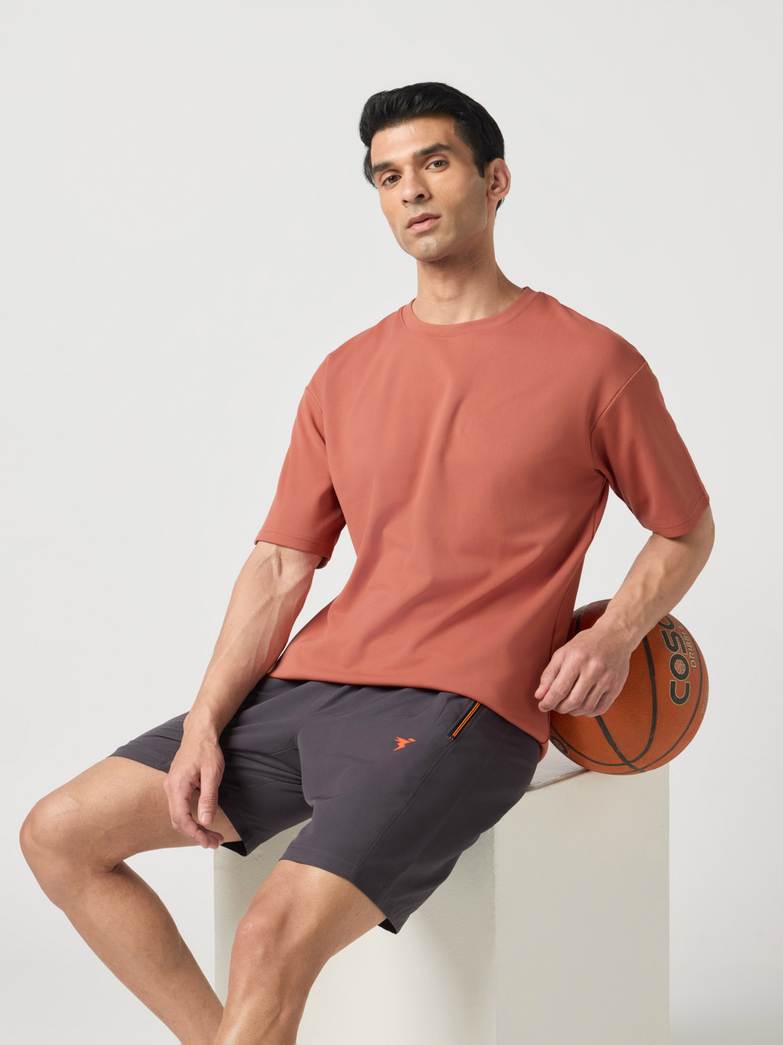 Image of TECHNOSPORT Solid Men Crew Neck Orange T-Shirt
