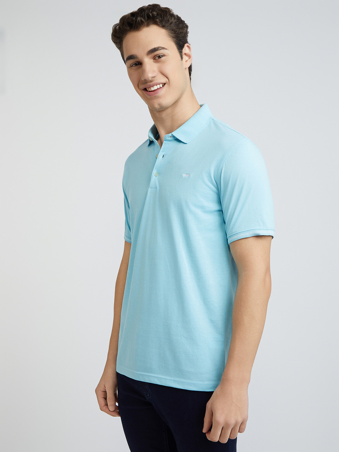 Image of PARK AVENUE Solid Men Polo Neck Blue T-Shirt