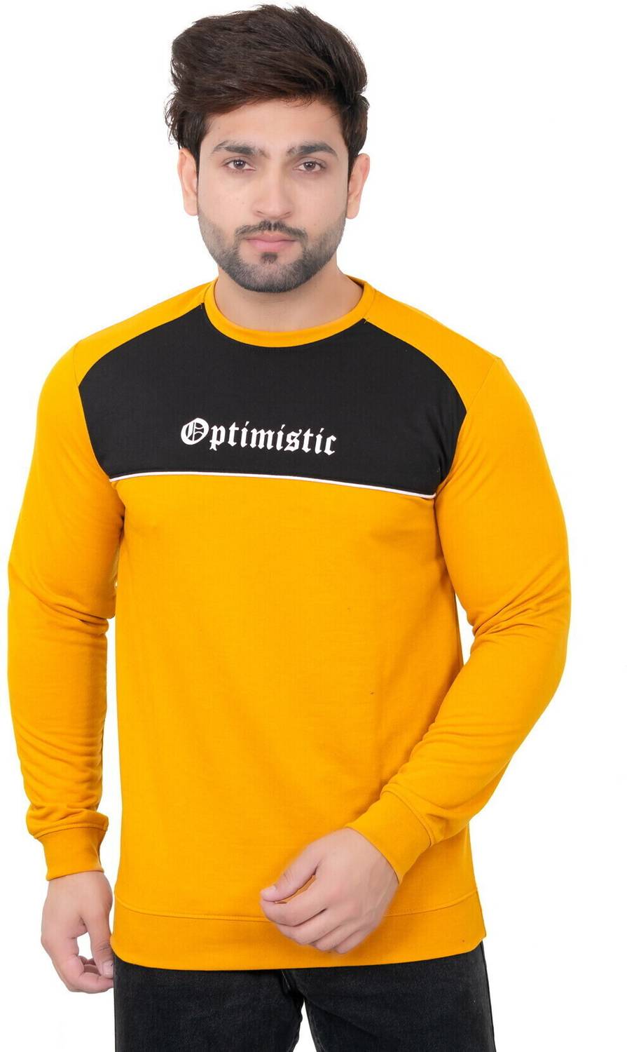 E-MAX Men Typography, Colorblock Round Neck Polyester Yellow T-Sh