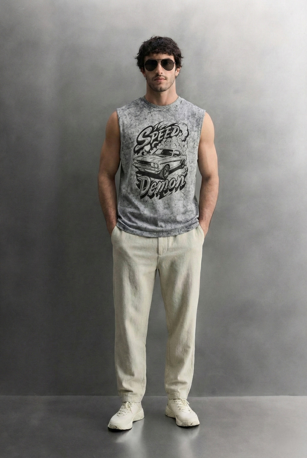 Image of Rhinocult Self Design Men Round Neck Grey T-Shirt
