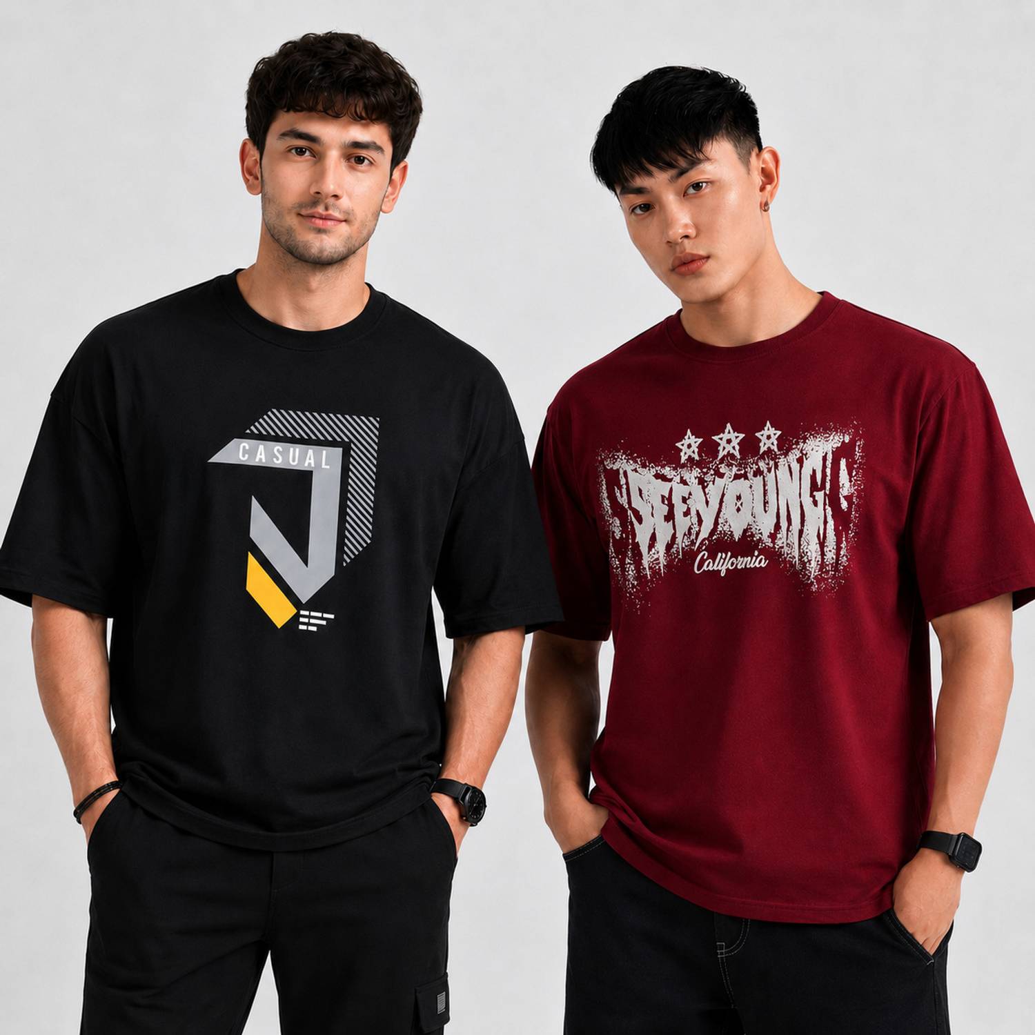 Roadster Men Black, Maroon T-Shirt Pack of 2 - Image 1