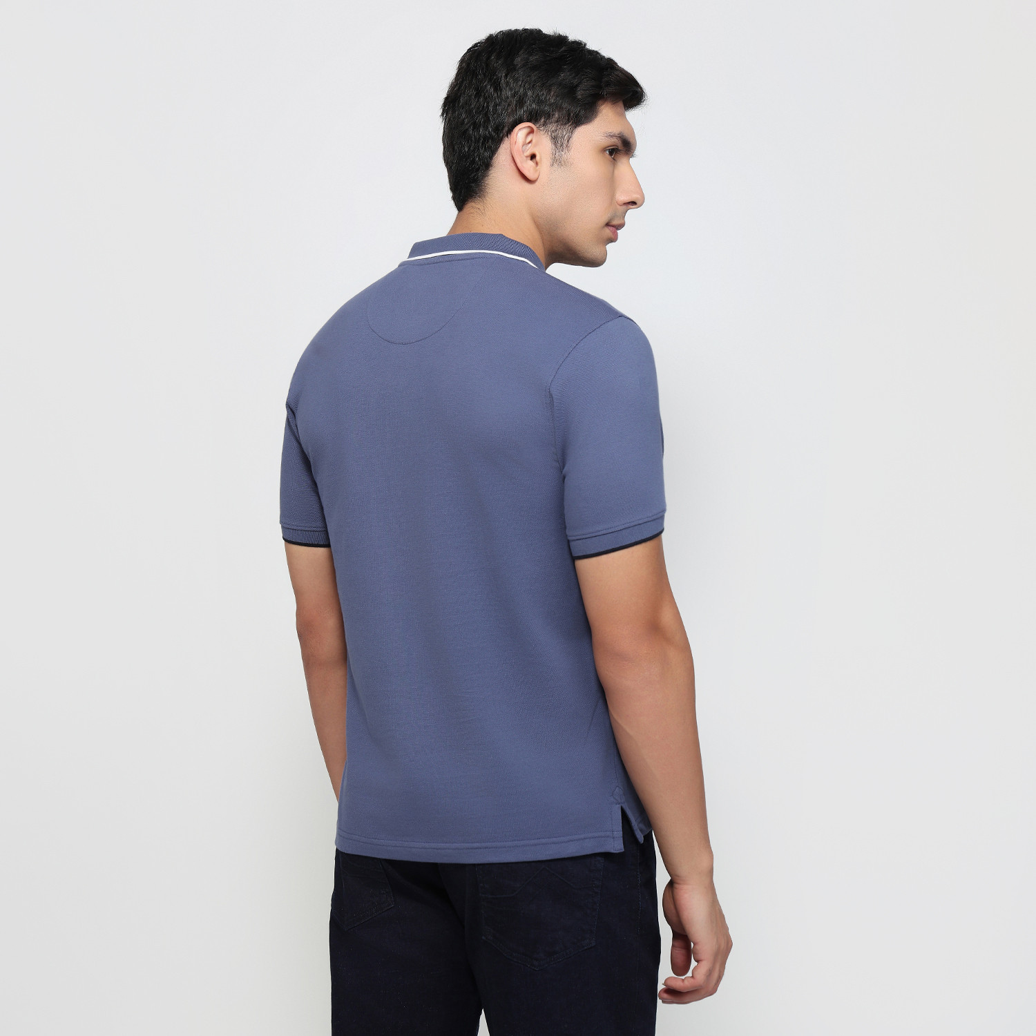Image of Raymond Solid Men Polo Neck Dark Blue T-Shirt