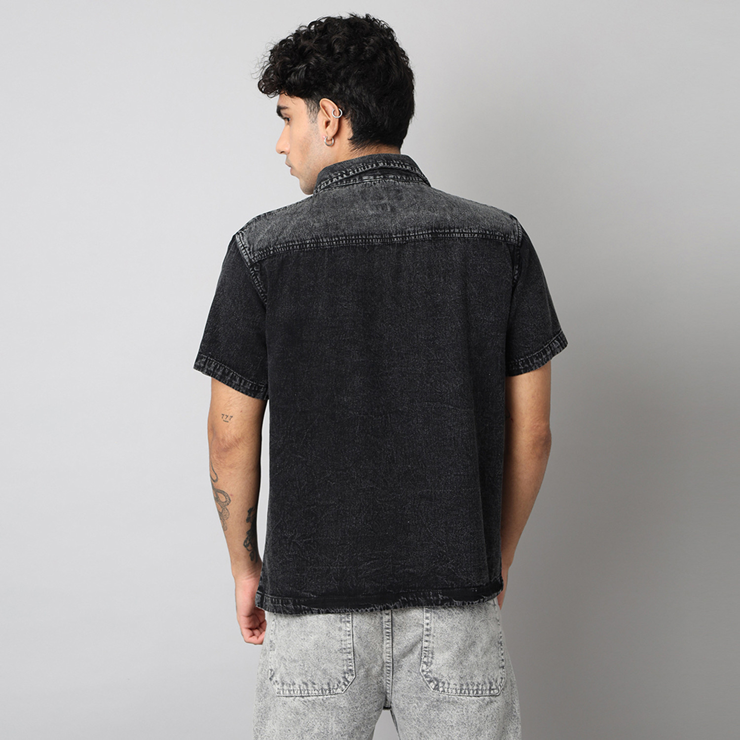 Image of D Finish Men Washed Casual Black Shirt