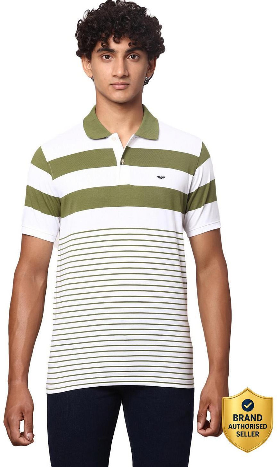Image of PARK AVENUE Striped Men Polo Neck Green T-Shirt