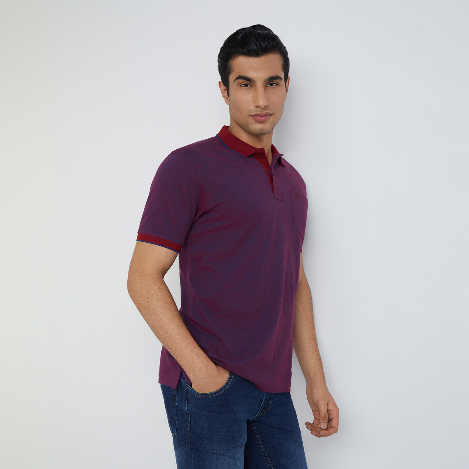 Image of Raymond Solid Men Polo Neck Maroon T-Shirt