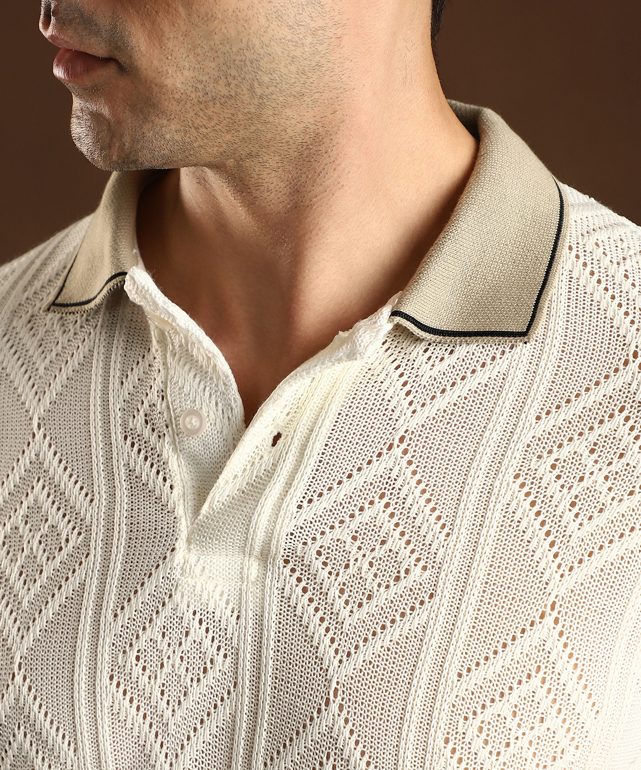 Image of CAMPUS SUTRA Self Design Men Polo Neck White T-Shirt