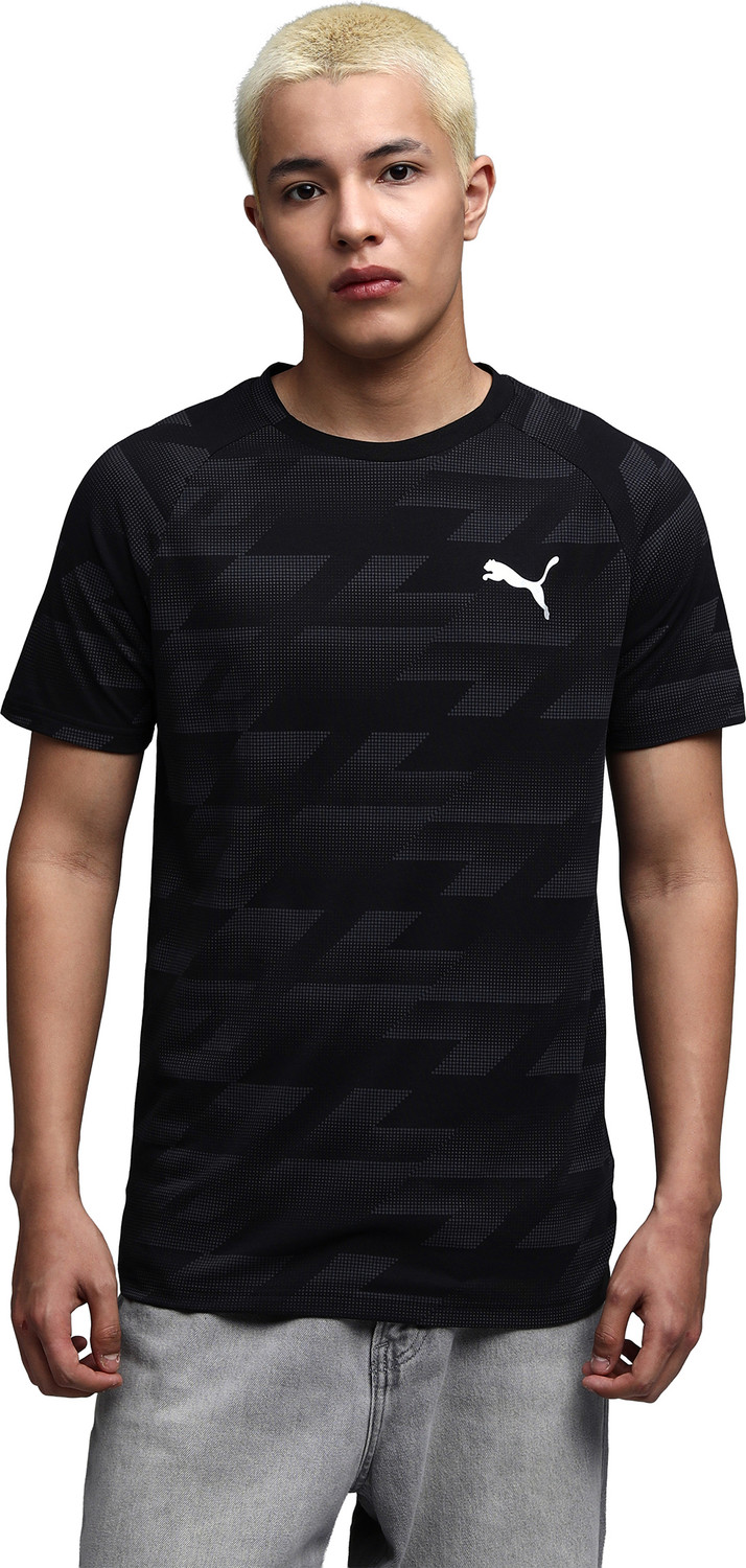 Image of PUMA Printed Men Crew Neck Black T-Shirt