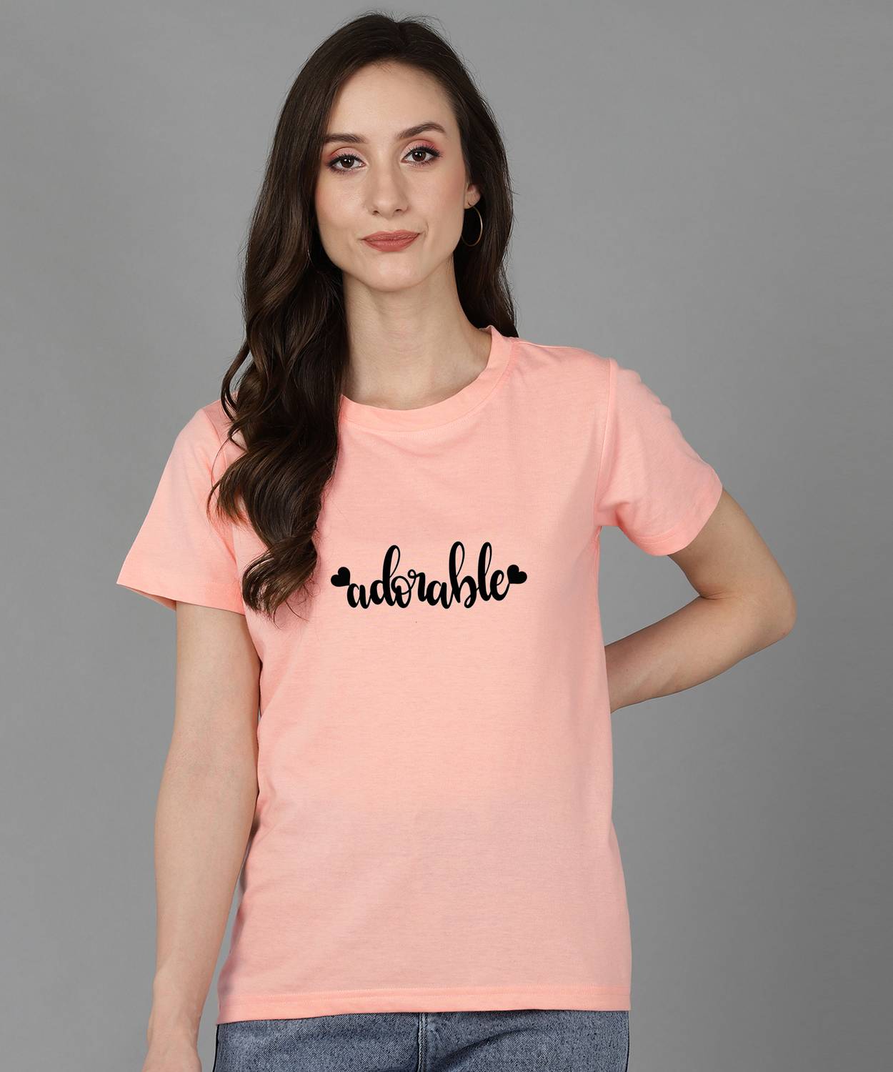 Adyavastram Typography Women Round Neck Pink T-Shirt