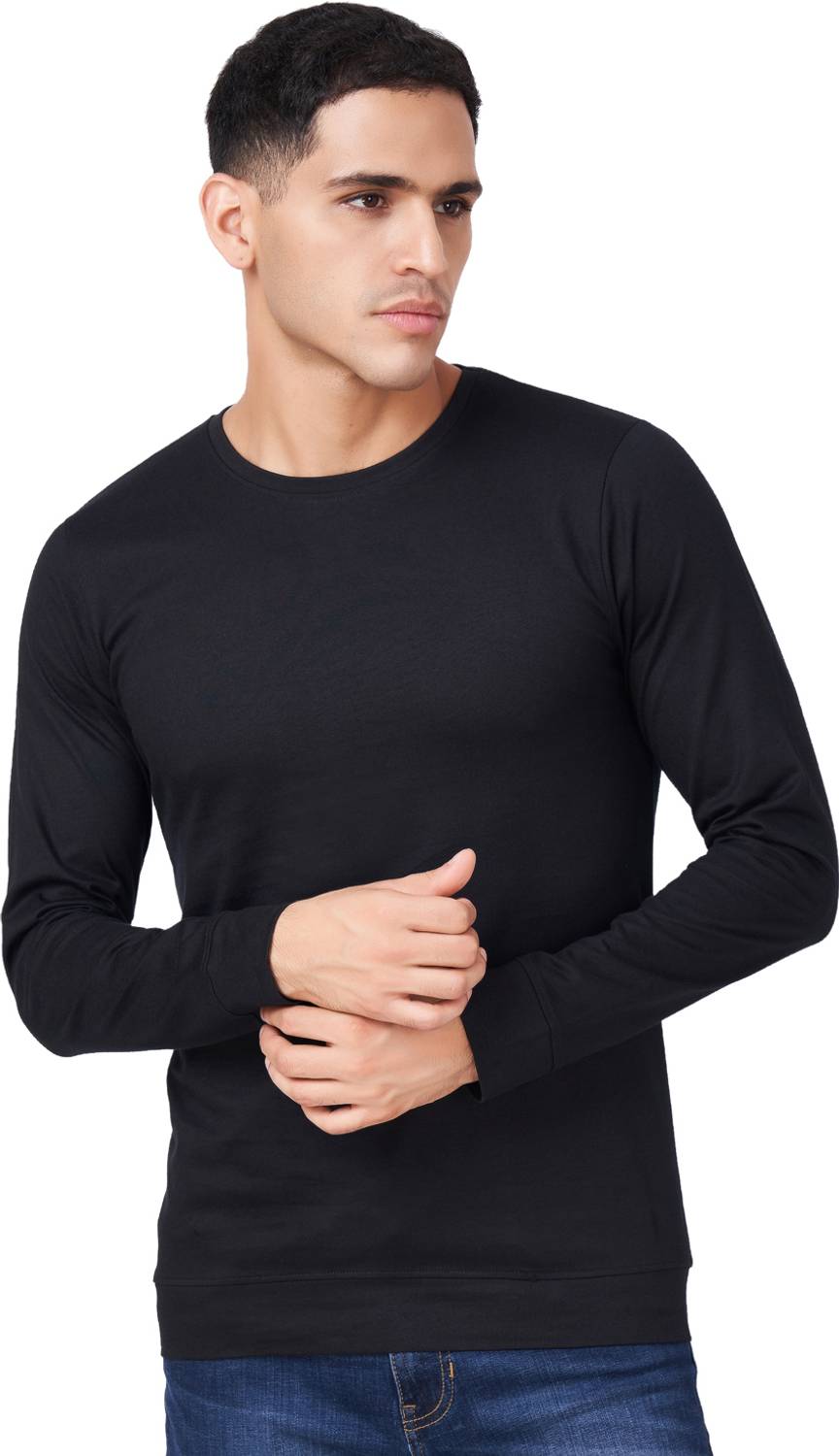 Zulements Men Solid Round Neck Pure Cotton Black T-Shirt