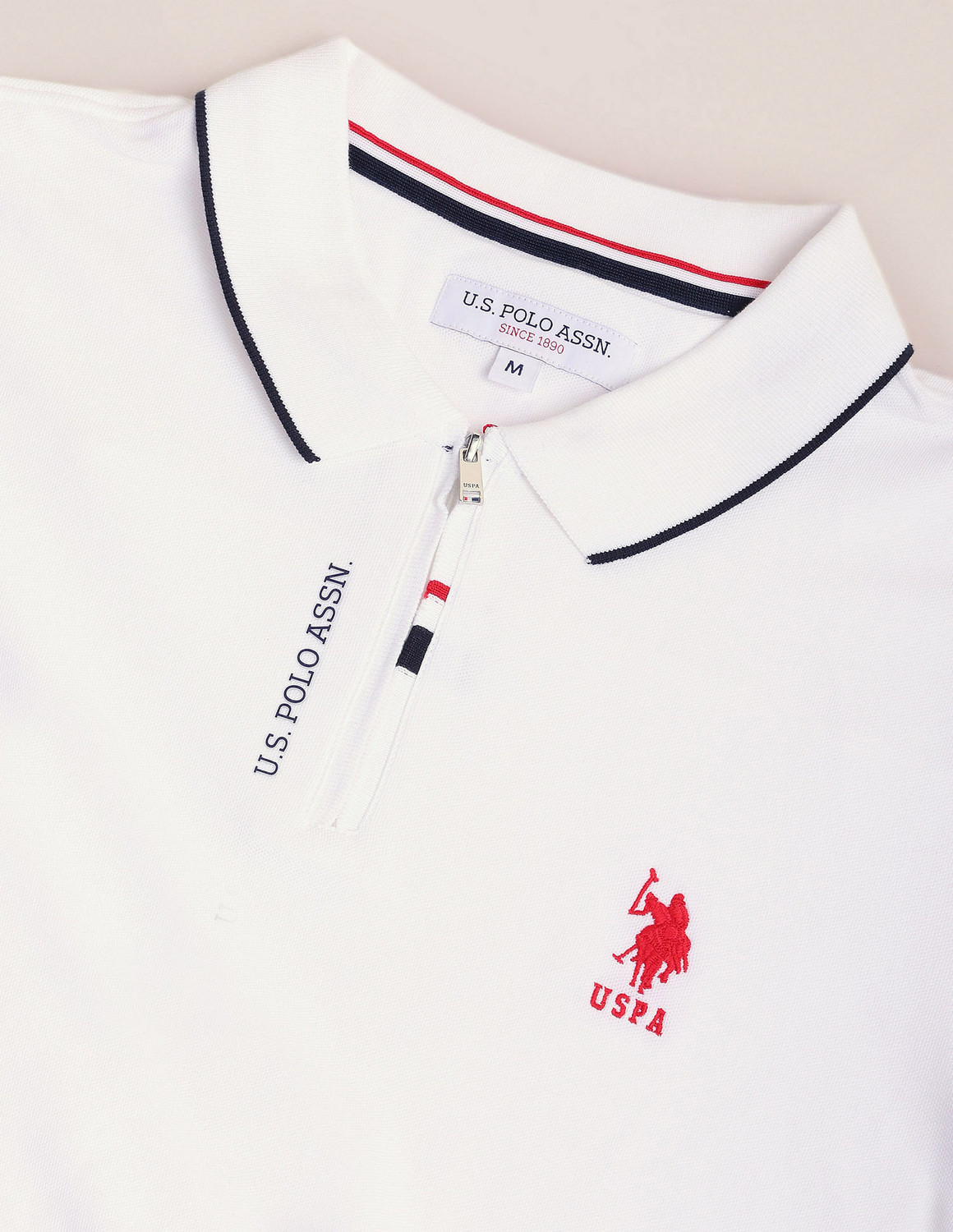 Image of U.S. POLO ASSN. Solid Men Polo Neck White T-Shirt