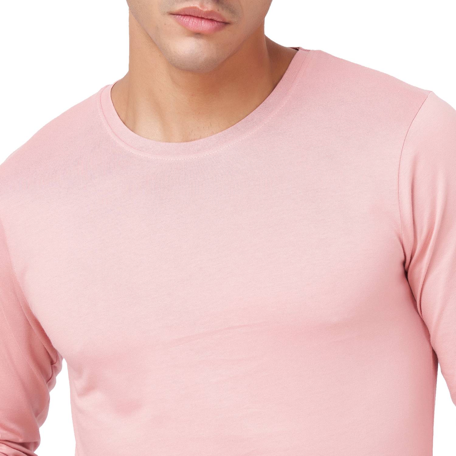 Zulements Men Solid Round Neck Pure Cotton Pink T-Shirt