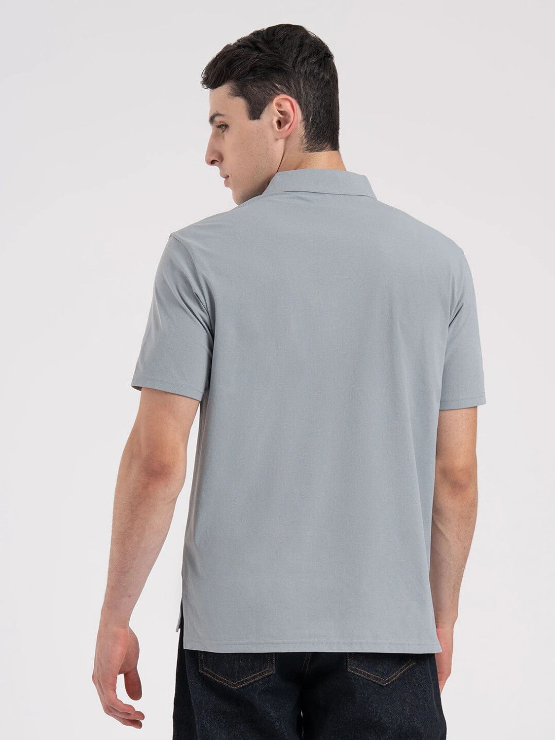 Image of RED TAPE Solid Men Polo Neck Grey T-Shirt
