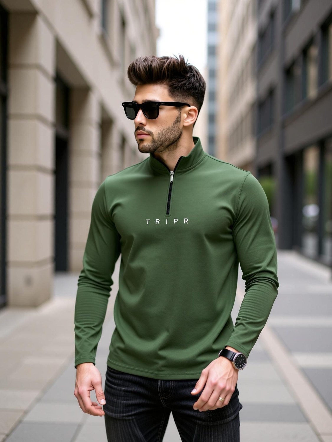 Image of TRIPR Solid Men Henley Neck Dark Green T-Shirt