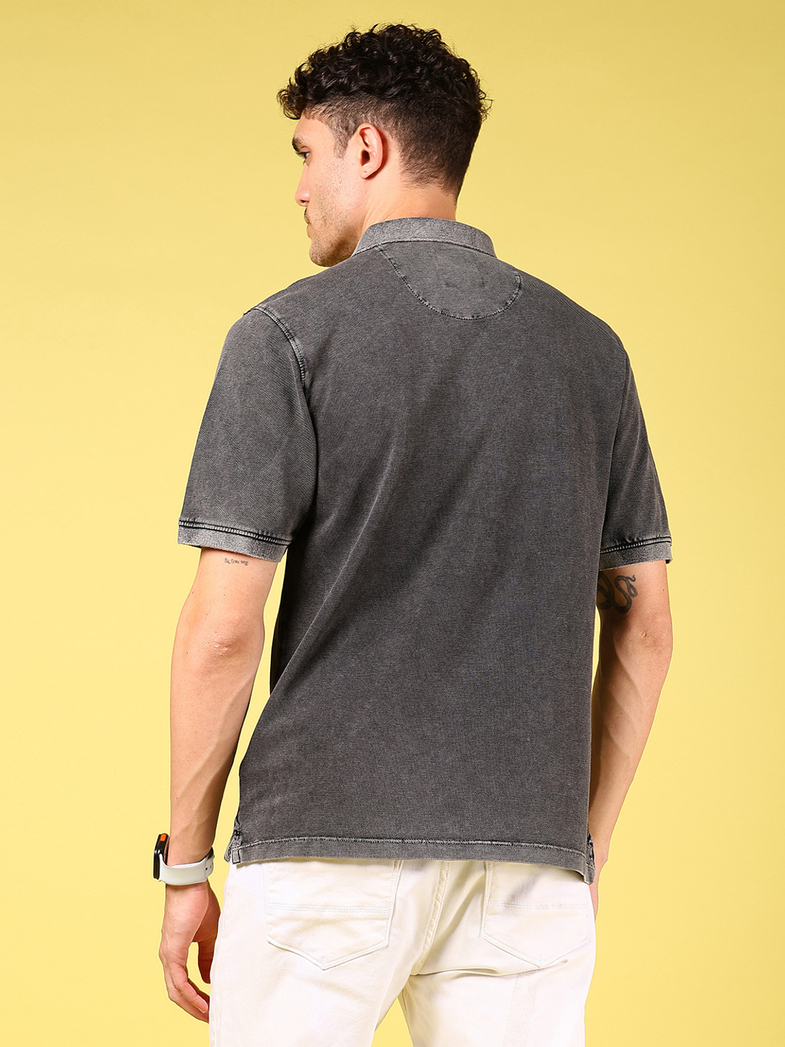 Image of V-MART Tie & Dye Men Polo Neck Grey T-Shirt
