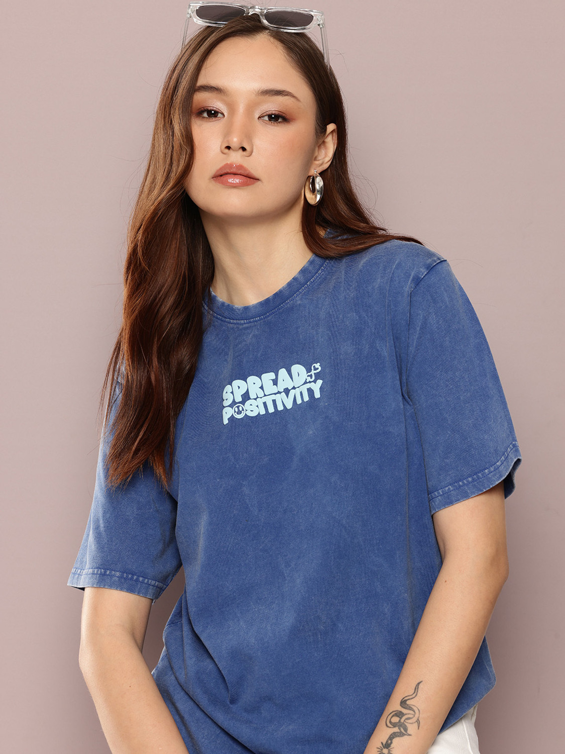 DILLINGER Printed Women Round Neck Dark Blue T-Shirt