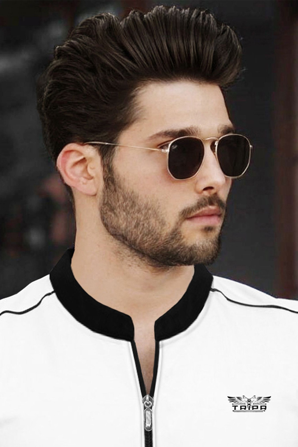 Image of TRIPR Printed Men Mandarin Collar White, Black T-Shirt