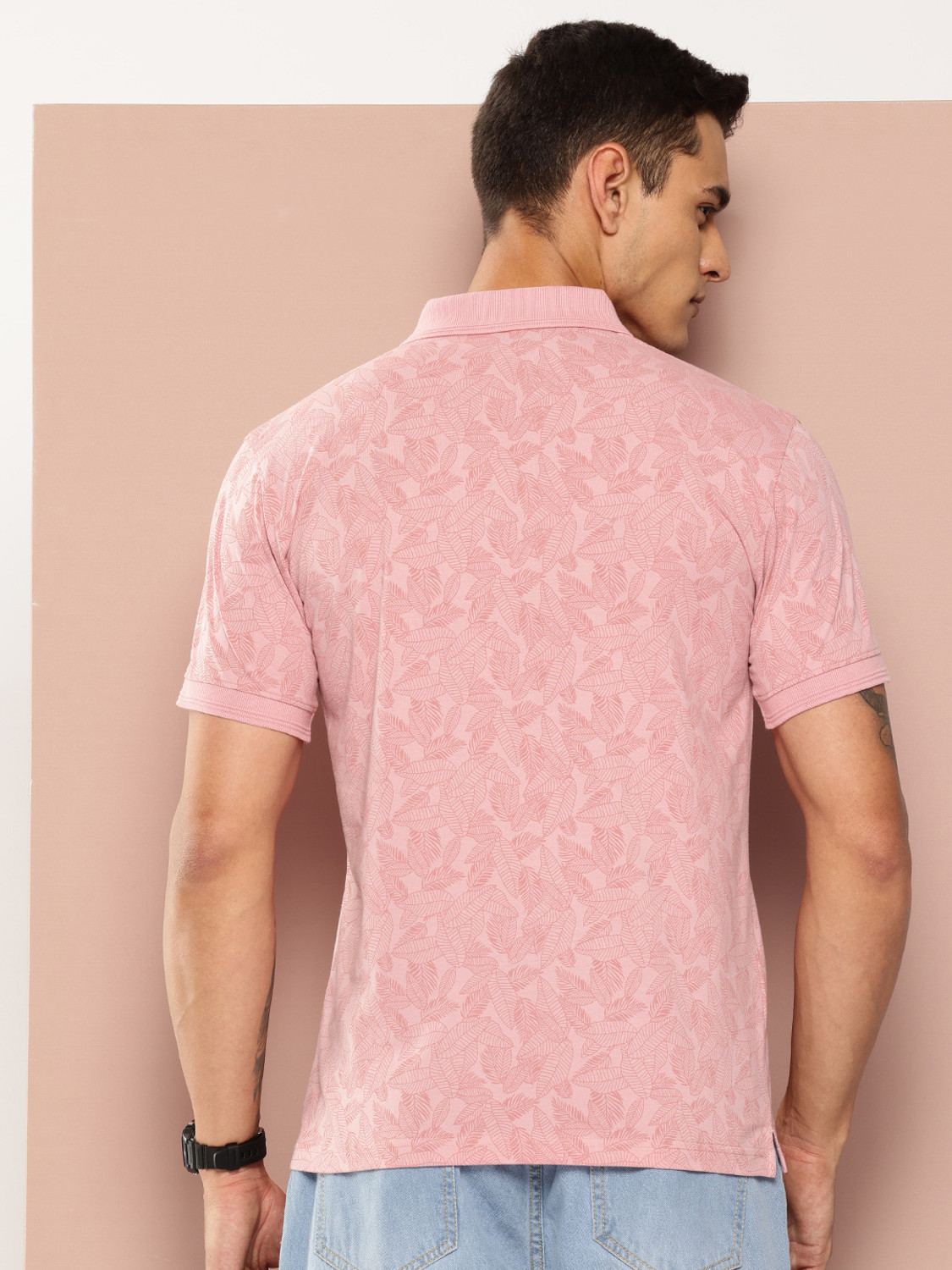 Image of UNIBERRY Graphic Print, Solid Men Polo Neck Pink T-Shirt