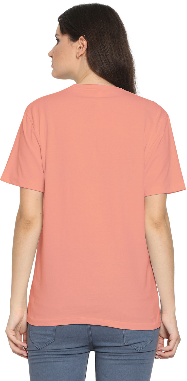 Image of YouthPoi Solid Women Round Neck Orange T-Shirt