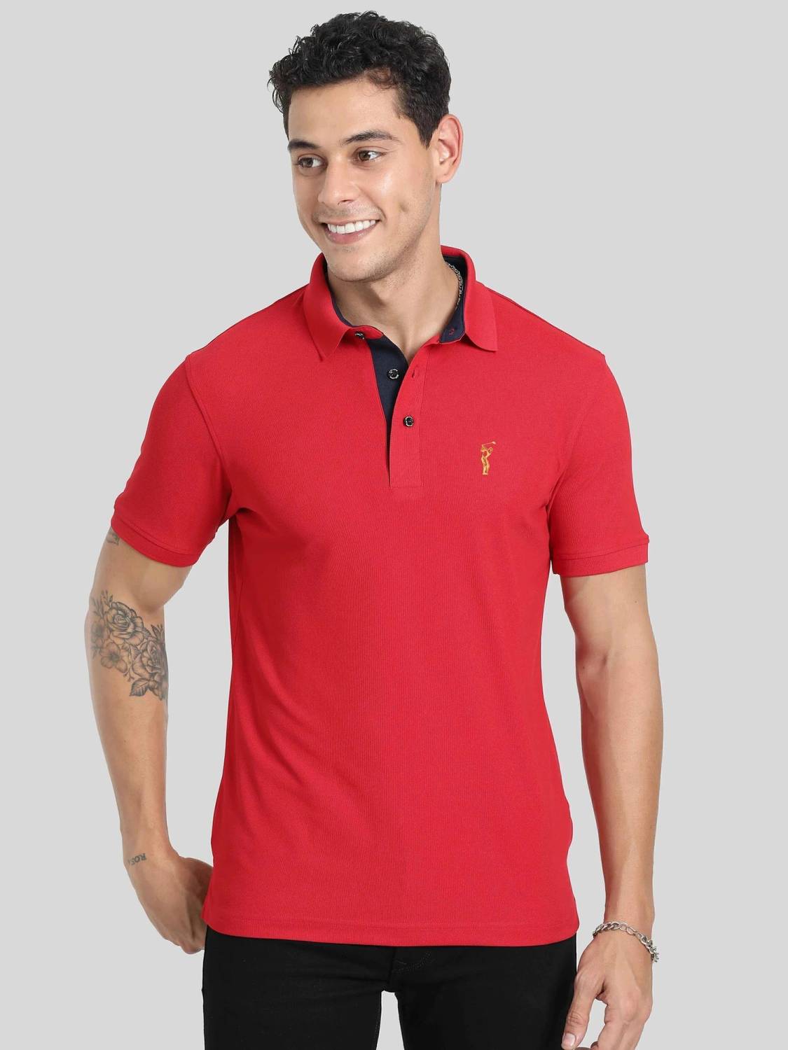 Stellers Men Solid Polo Neck Polyester Red T-Shirt