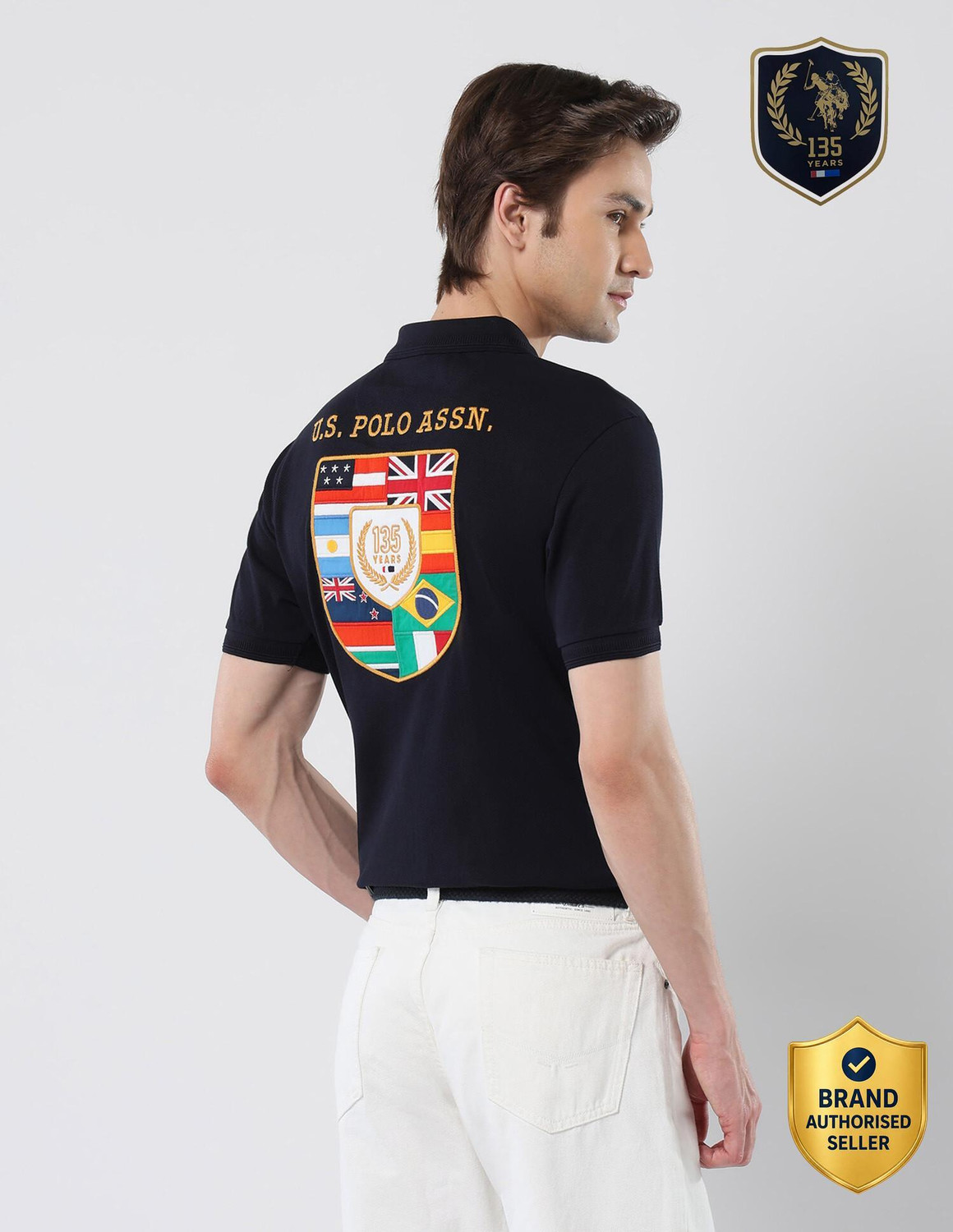 Image of U.S. POLO ASSN. Printed Men Polo Neck Blue T-Shirt