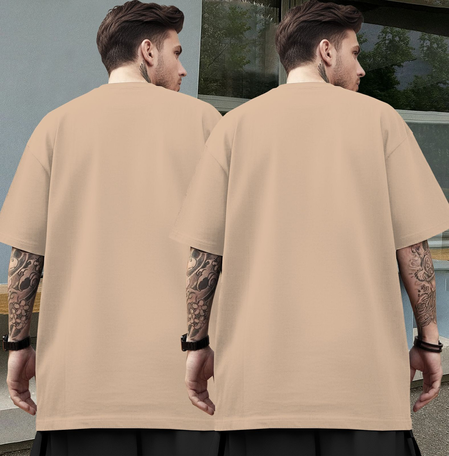Image of TRIPR Typography Men Round Neck Beige T-Shirt