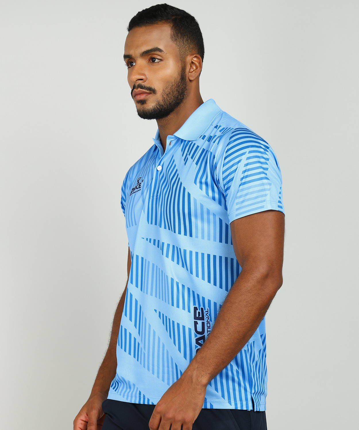 Image of Pace International Printed Men Polo Neck Blue T-Shirt
