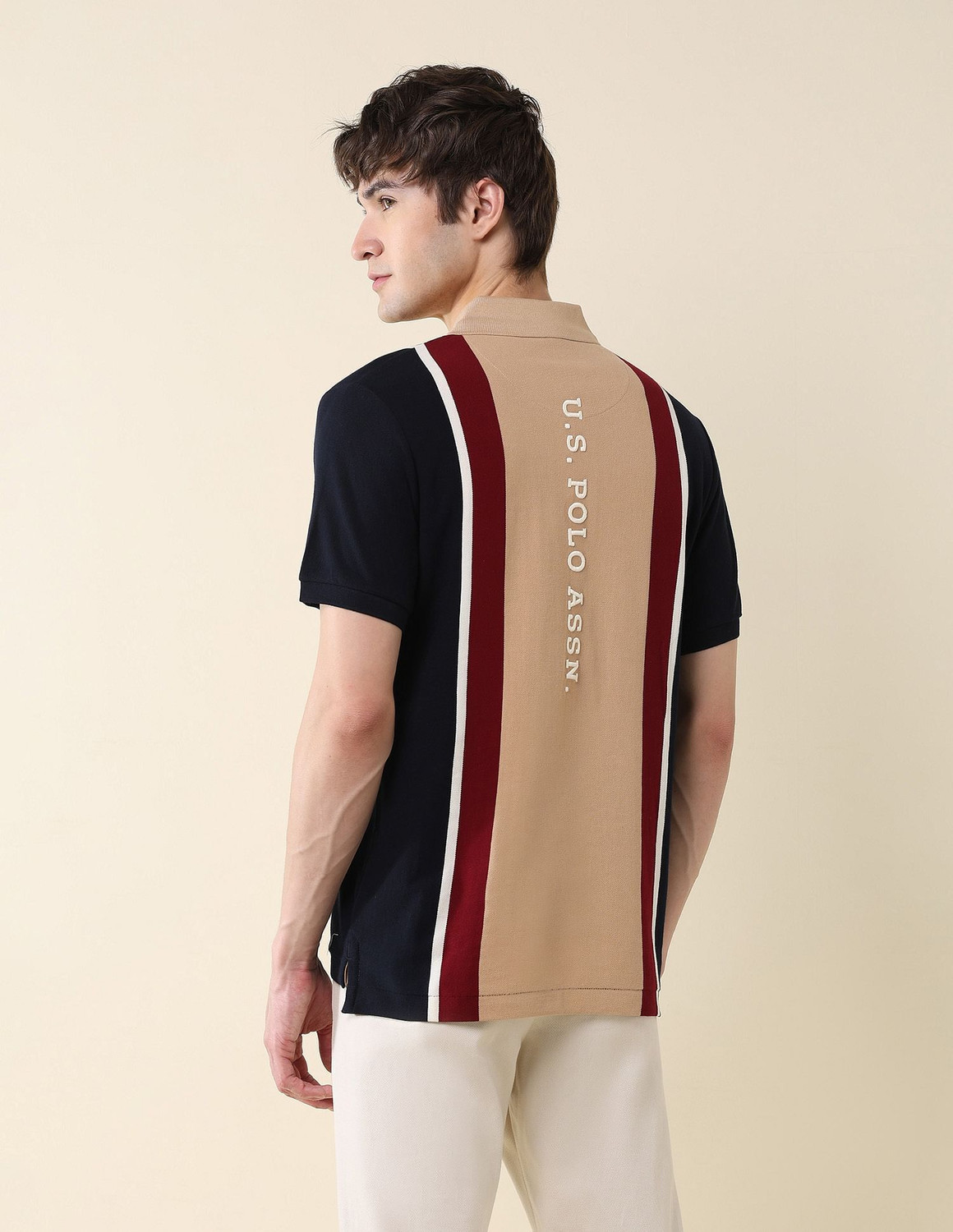 Image of U.S. POLO ASSN. Colorblock Men Polo Neck Blue T-Shirt
