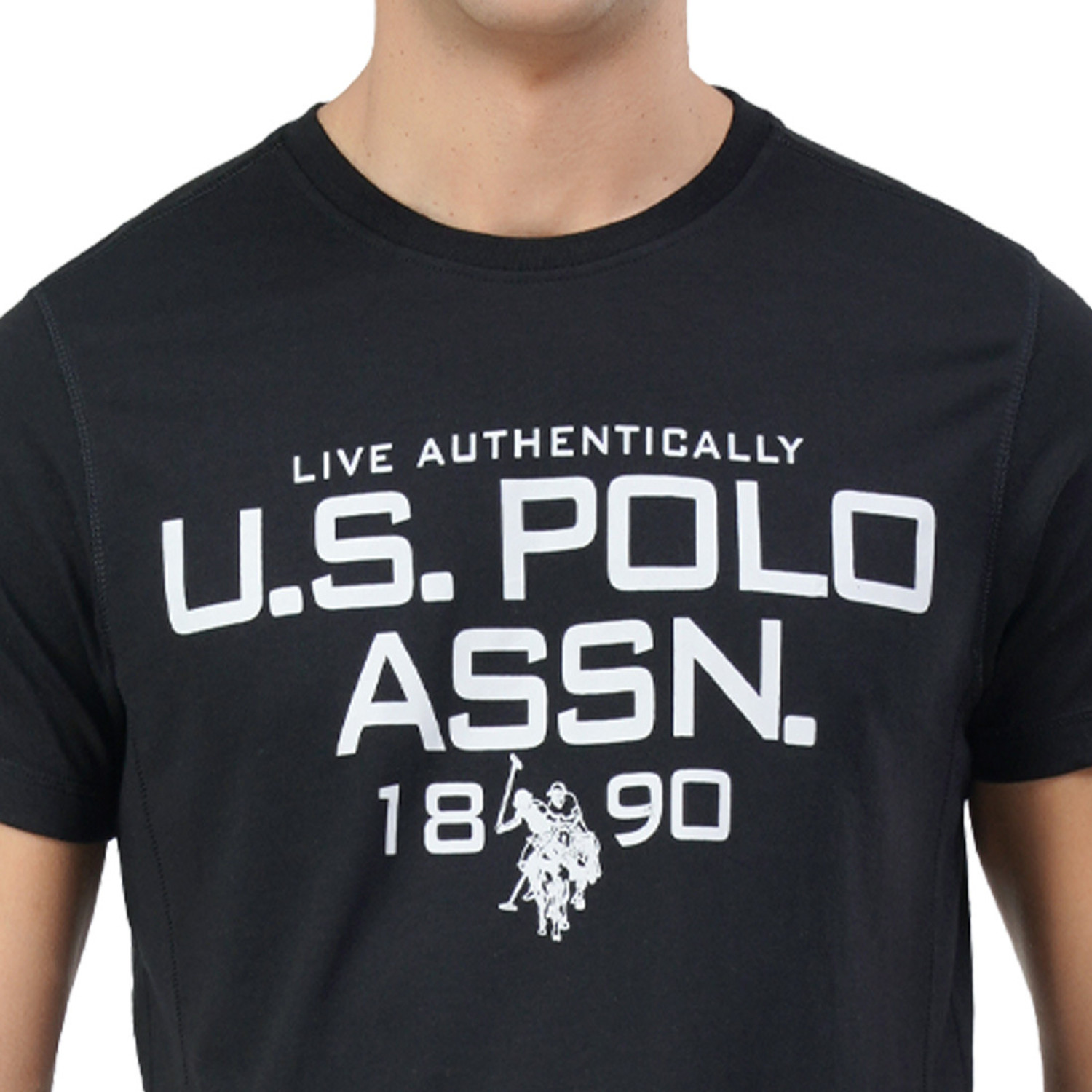 Image of U.S. POLO ASSN. Printed Men Round Neck Black T-Shirt