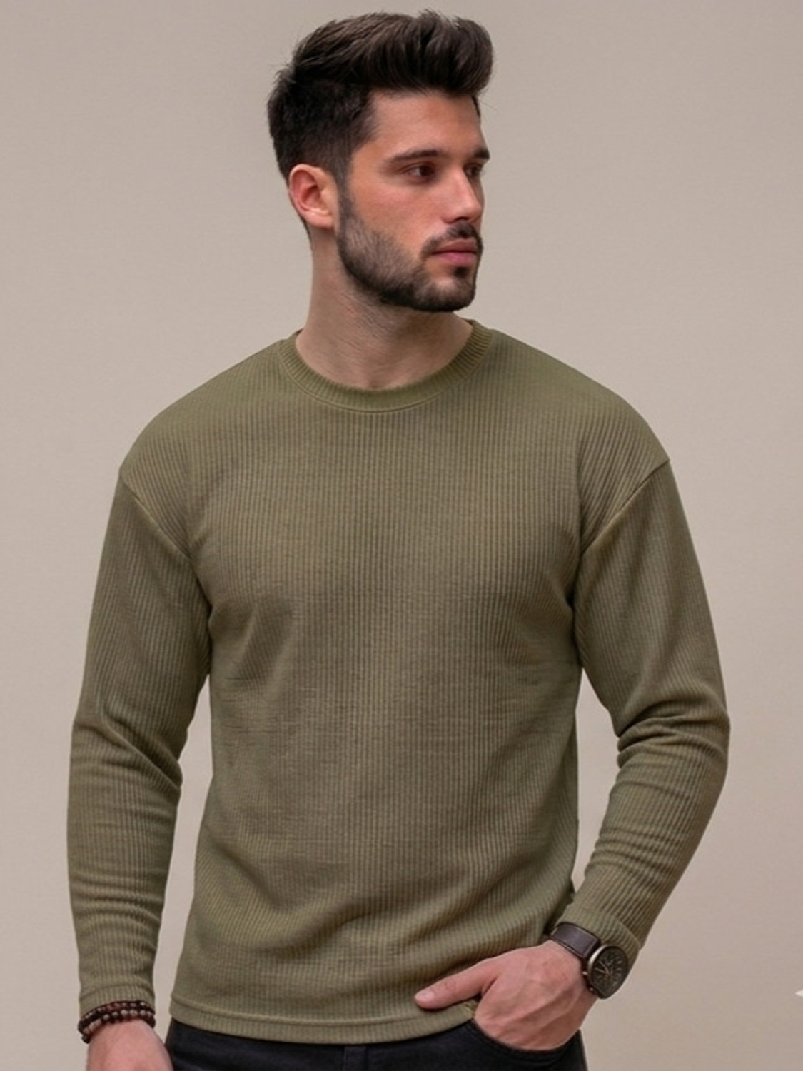 Image of Magpy Self Design Men Round Neck Dark Green T-Shirt