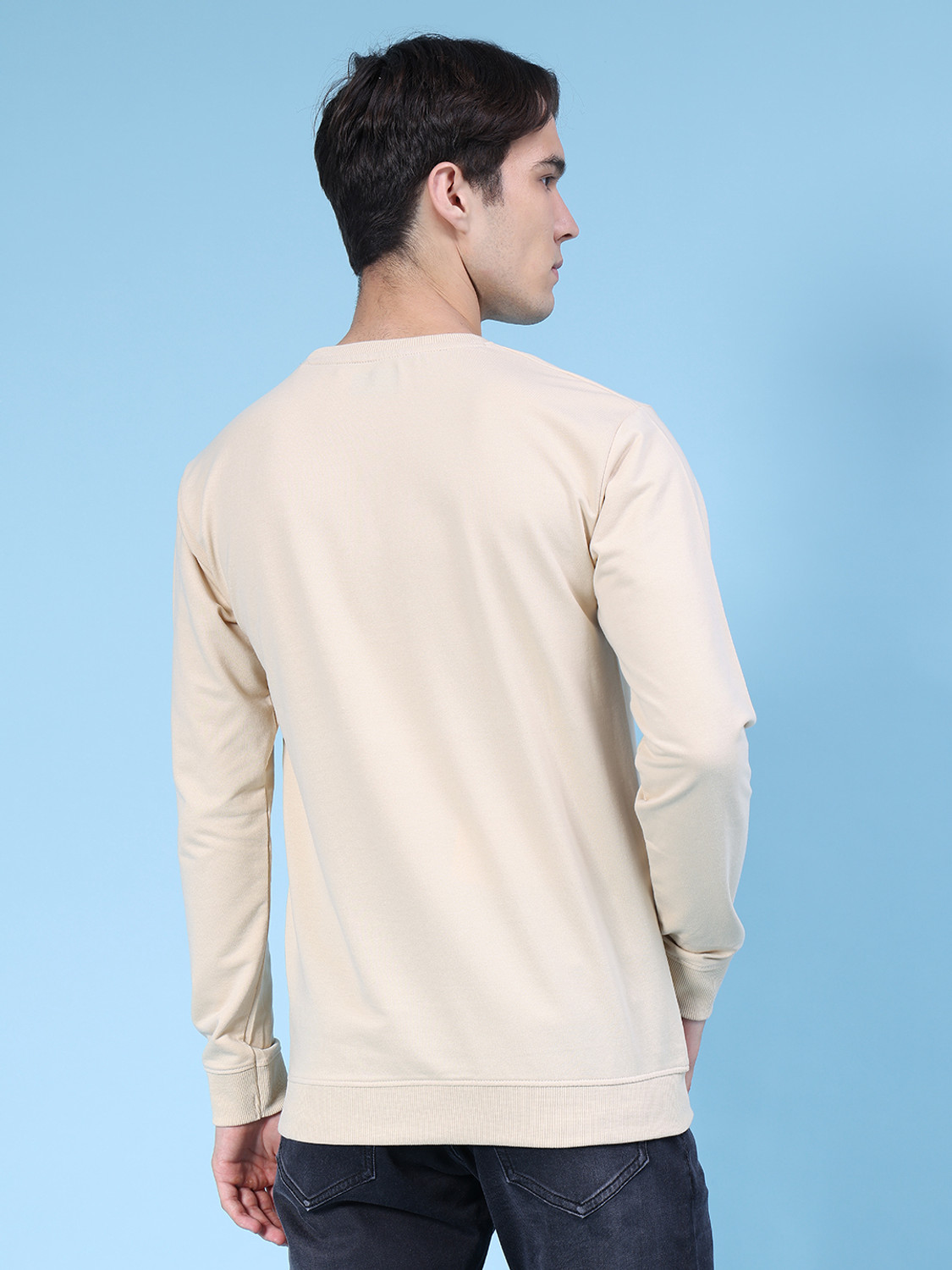Image of V-MART Printed Men Round Neck Beige T-Shirt