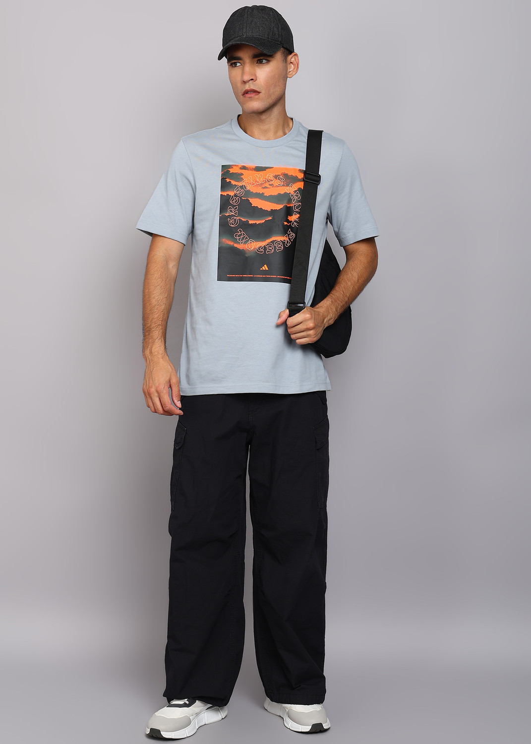 Image of ADIDAS Graphic Print Men Round Neck Grey T-Shirt