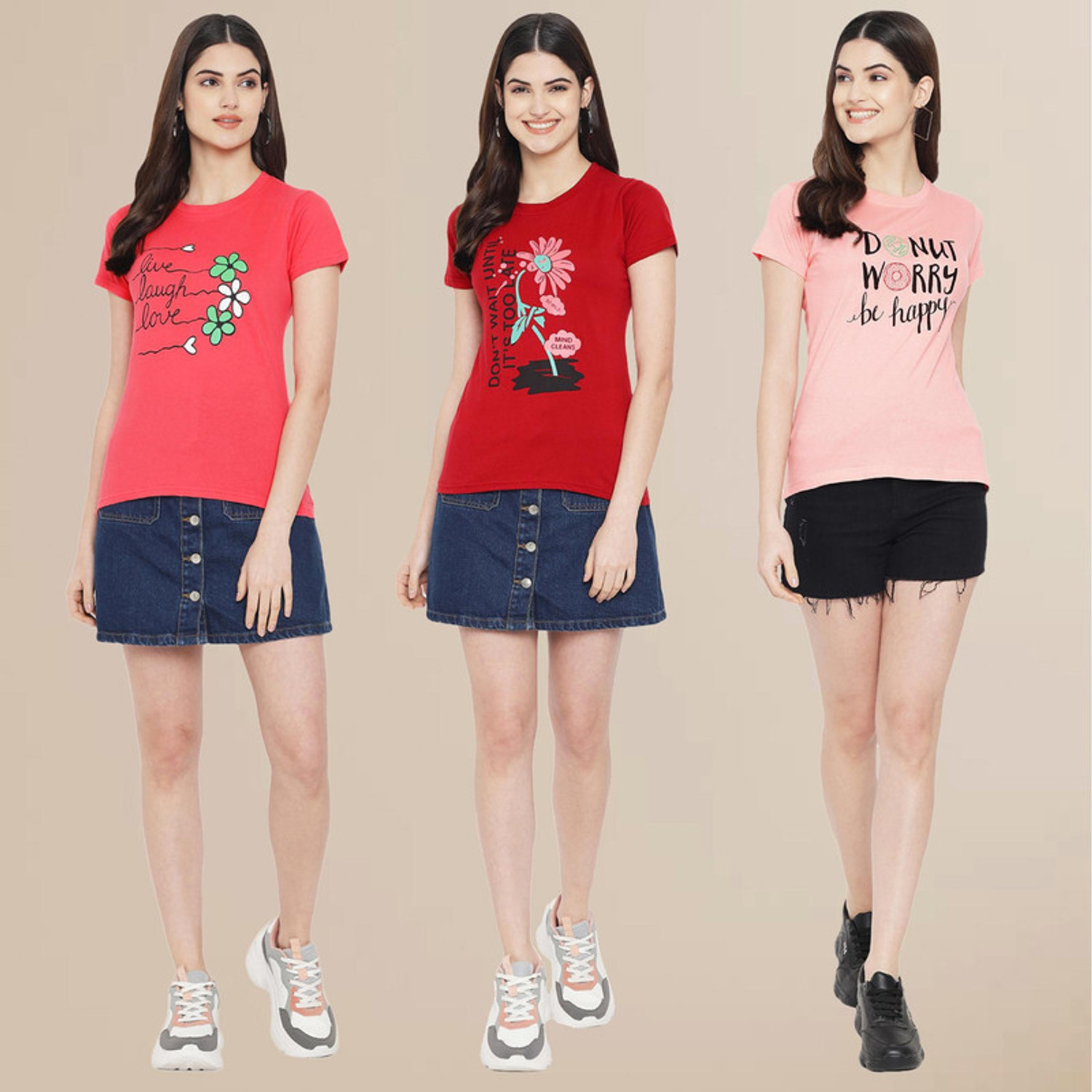 Image of METRONAUT Printed Women Round Neck Multicolor T-Shirt