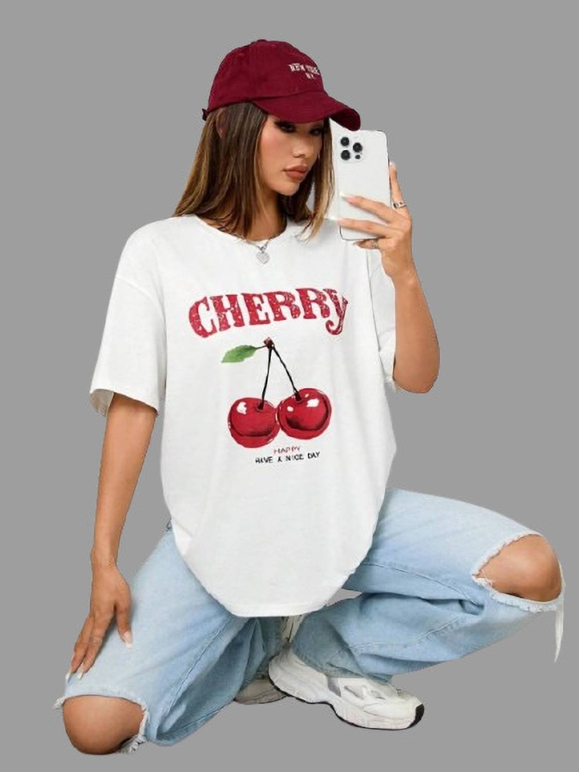 ELBATROSS Printed Women Round Neck White T-Shirt