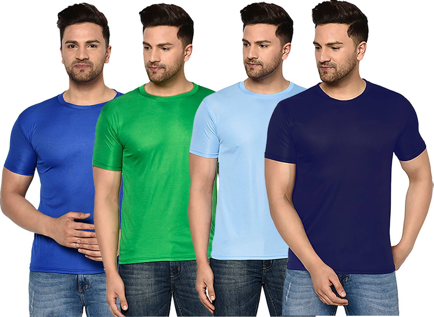 InkTees Pack of 4 Men Solid Round Neck Polyester Multicolor T-Shi