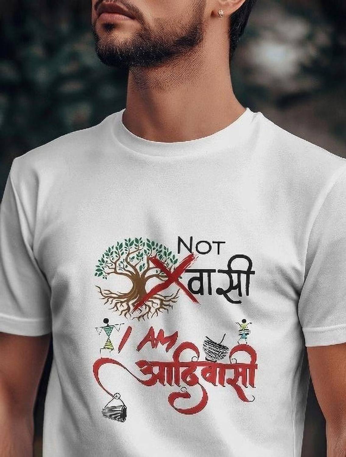 ADIVASI SHOP Printed Men Round Neck White T-Shirt