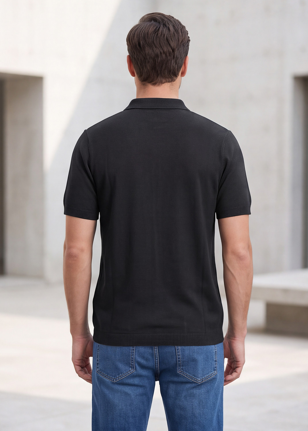 Image of KILLER Flat knit Men Striped Polo Neck Cotton Blend Black T-Shirt