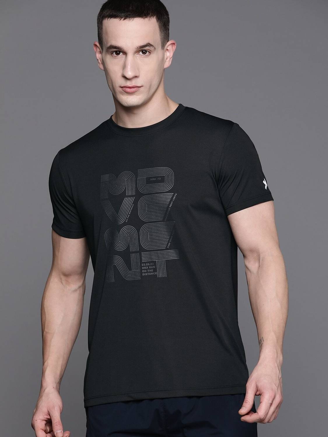 HRX by Hrithik Roshan Typography Black T-Shirt - Image 1