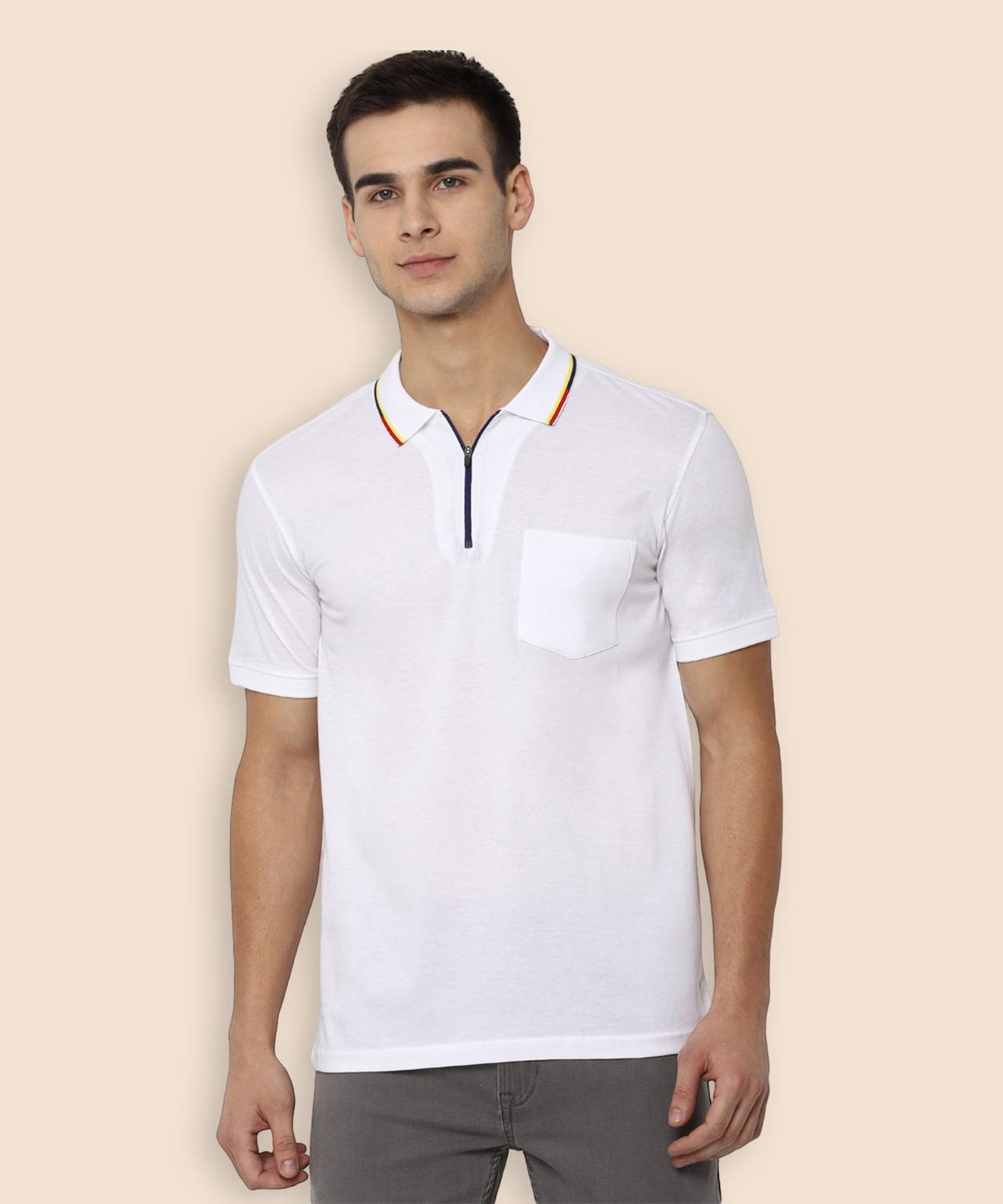 Allen Solly Solid Men Polo Neck White T-Shirt