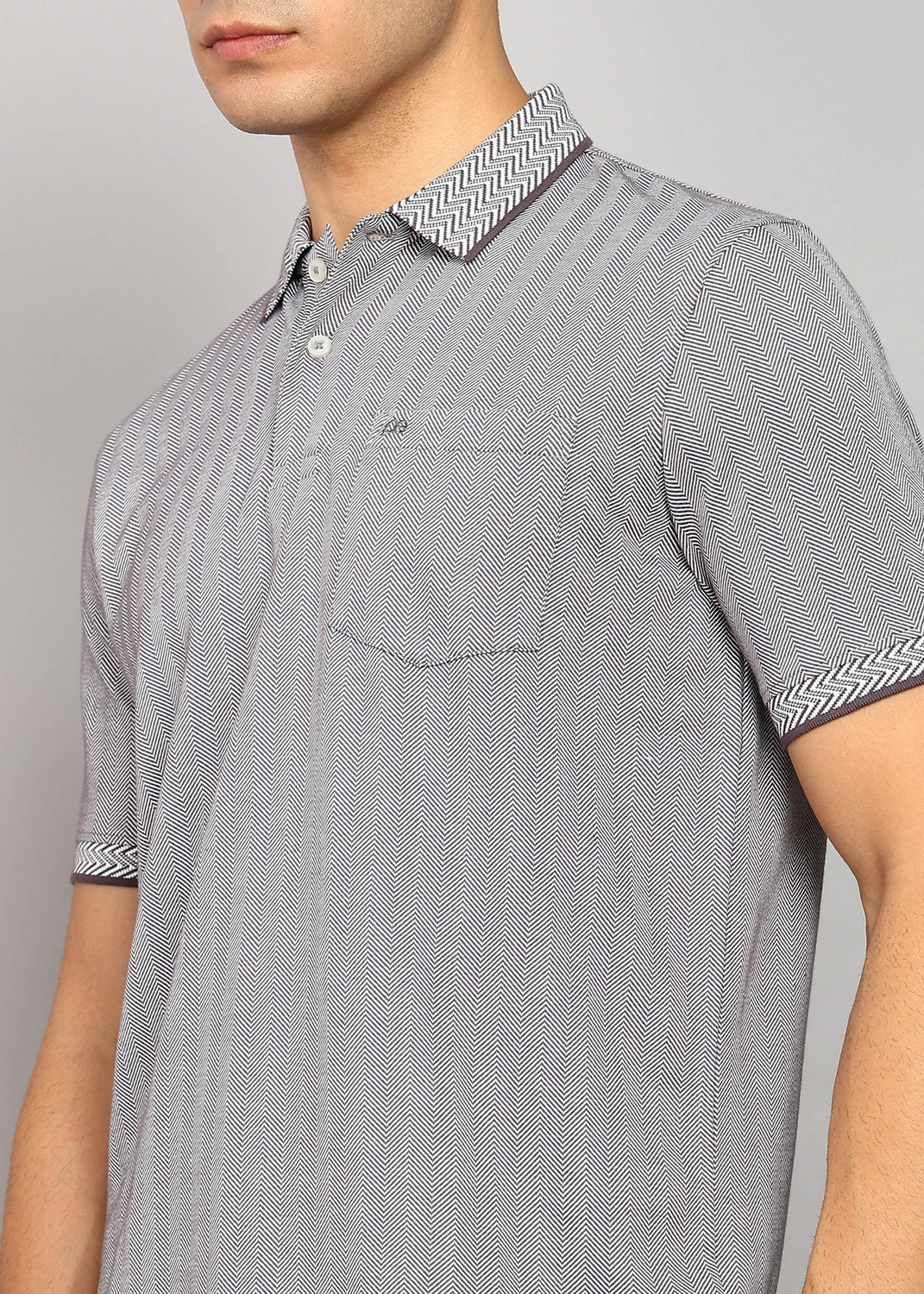 Image of PETER ENGLAND Chevron /Zig Zag Men Polo Neck Black T-Shirt