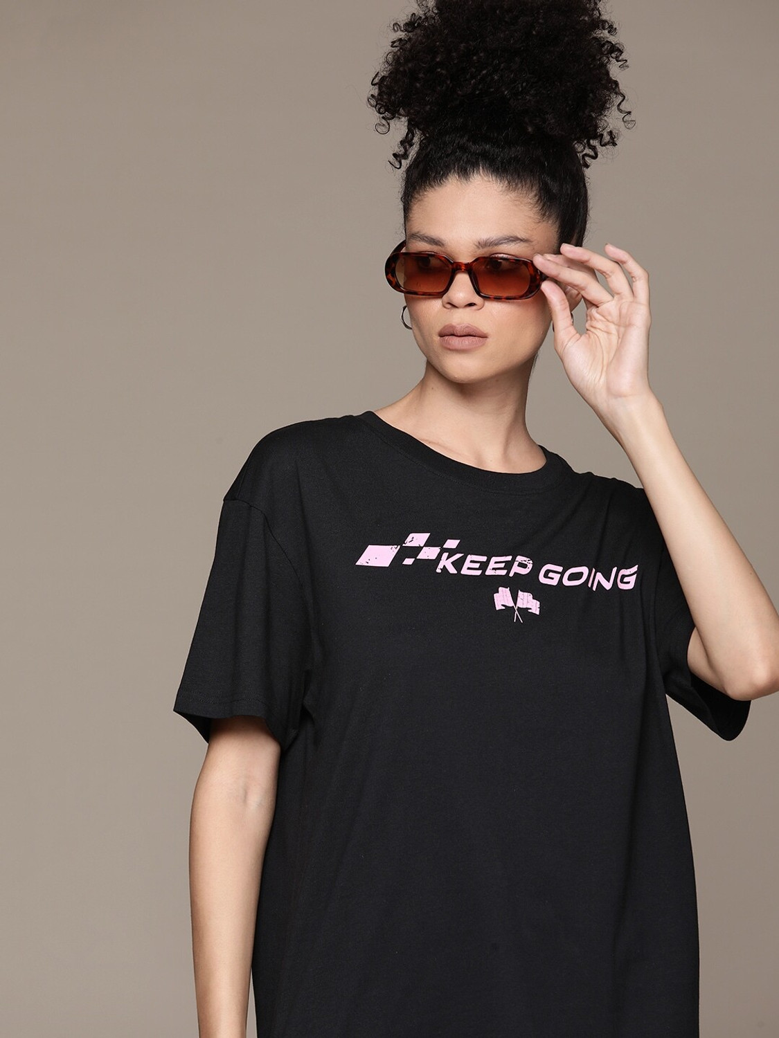 Image of Roadster Printed Women Round Neck Black T-Shirt
