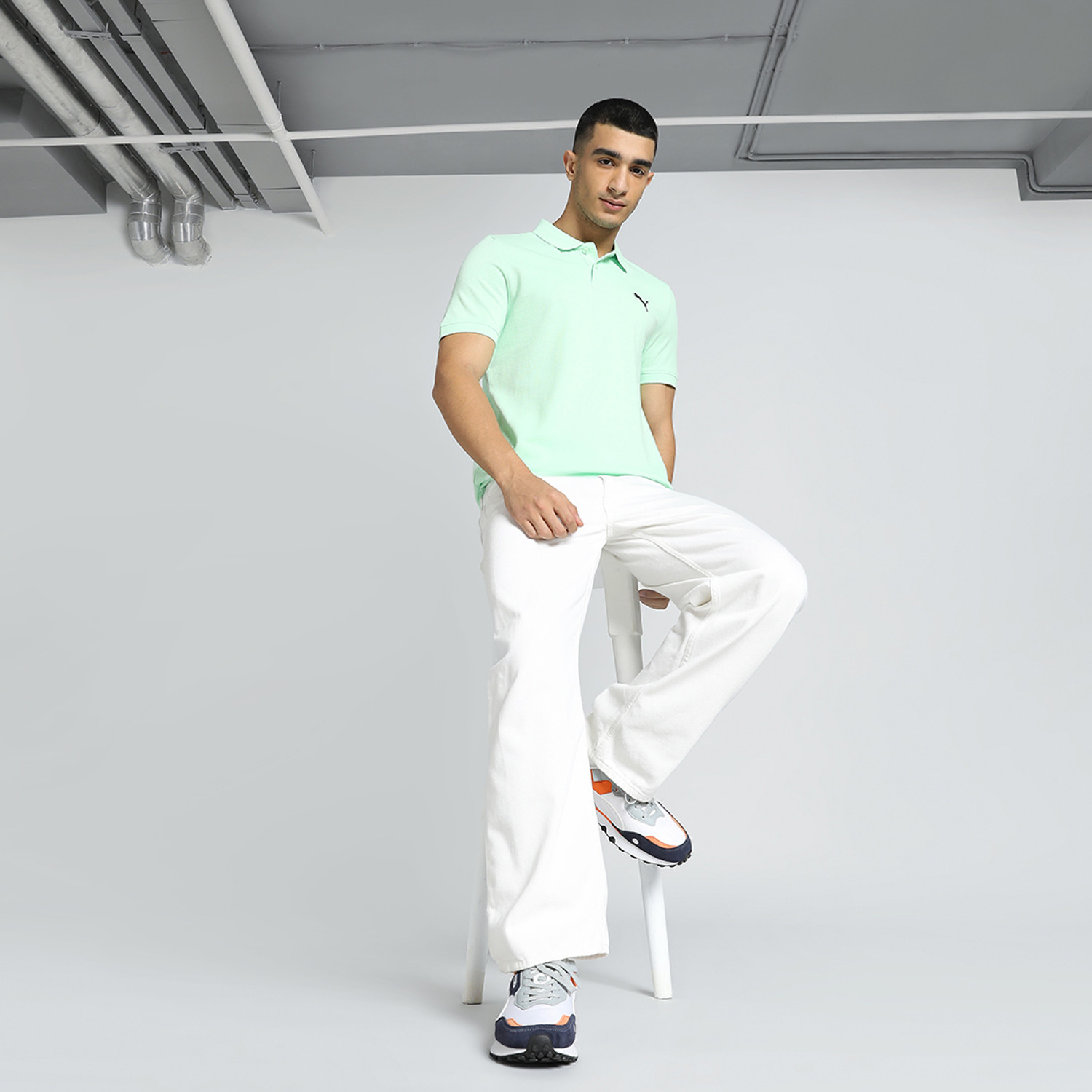 Image of PUMA Solid Men Polo Neck Green T-Shirt
