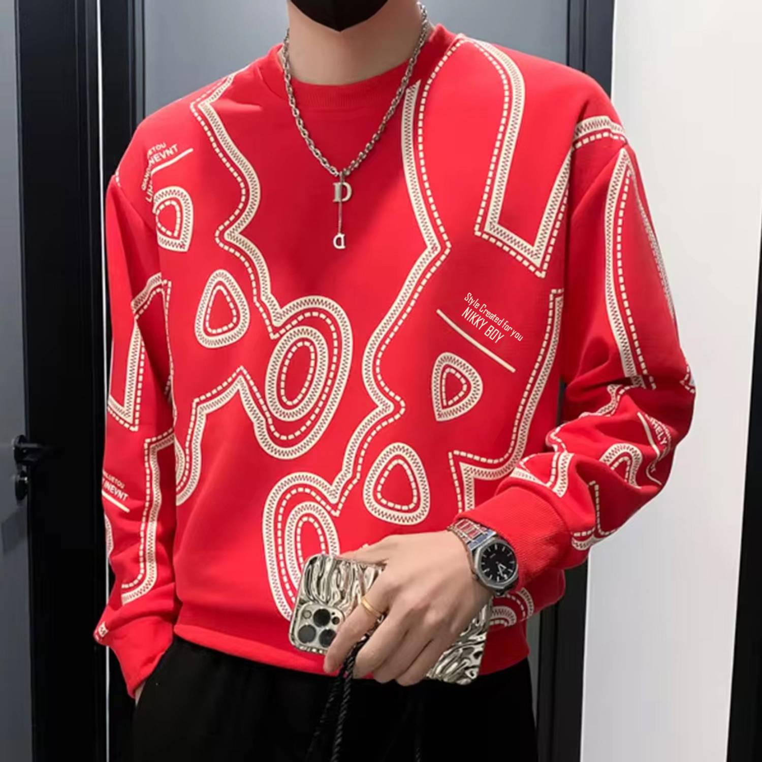 NB NICKY BOY Men Printed Round Neck Cotton Blend Red T-Shirt