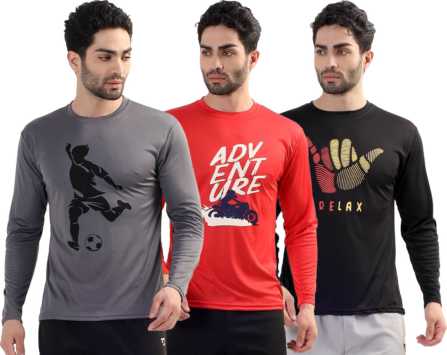 Garmin Pack of 3 Men Graphic Print Round Neck Polyester Multicolo