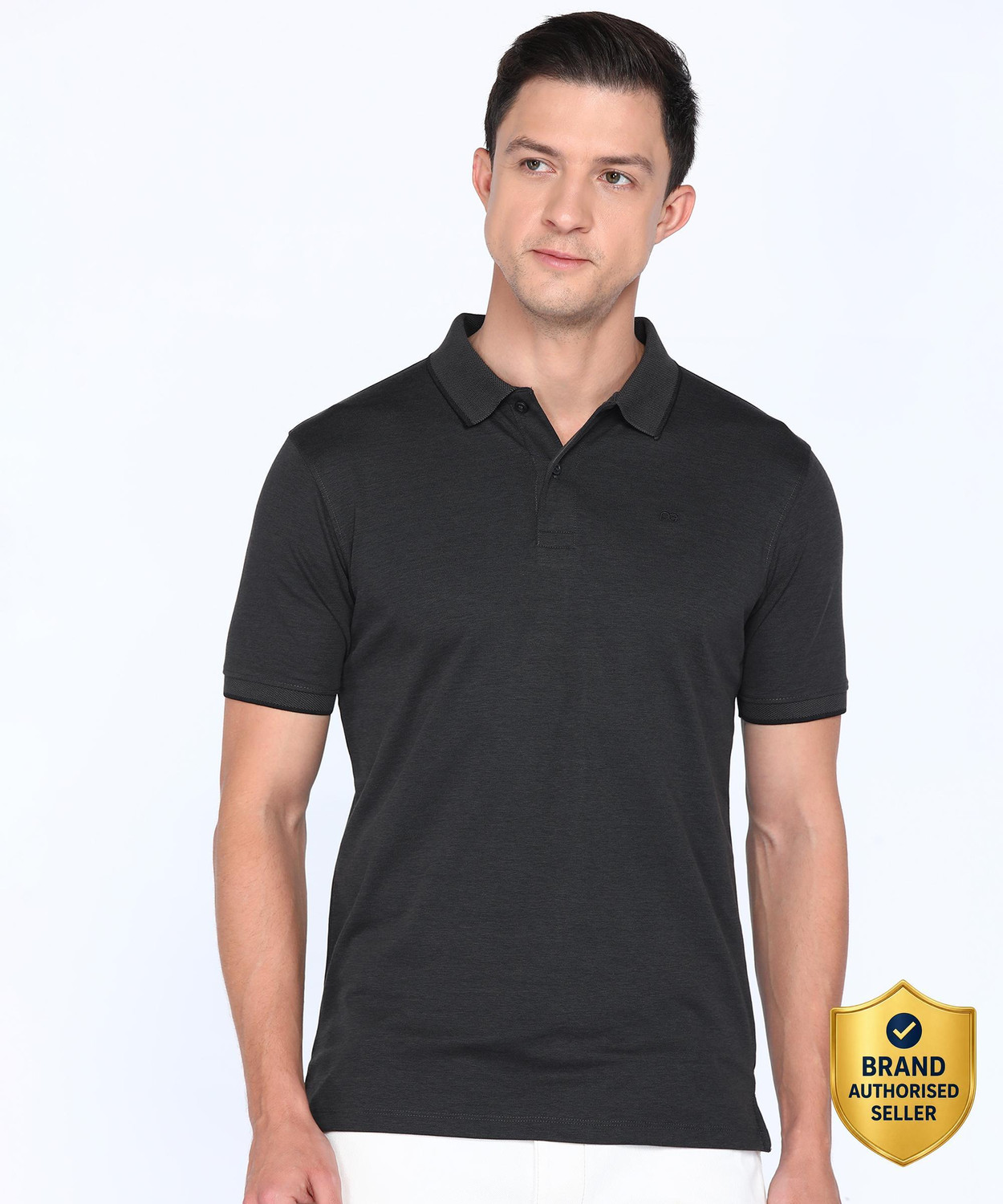 Image of PETER ENGLAND Solid Men Polo Neck Grey T-Shirt