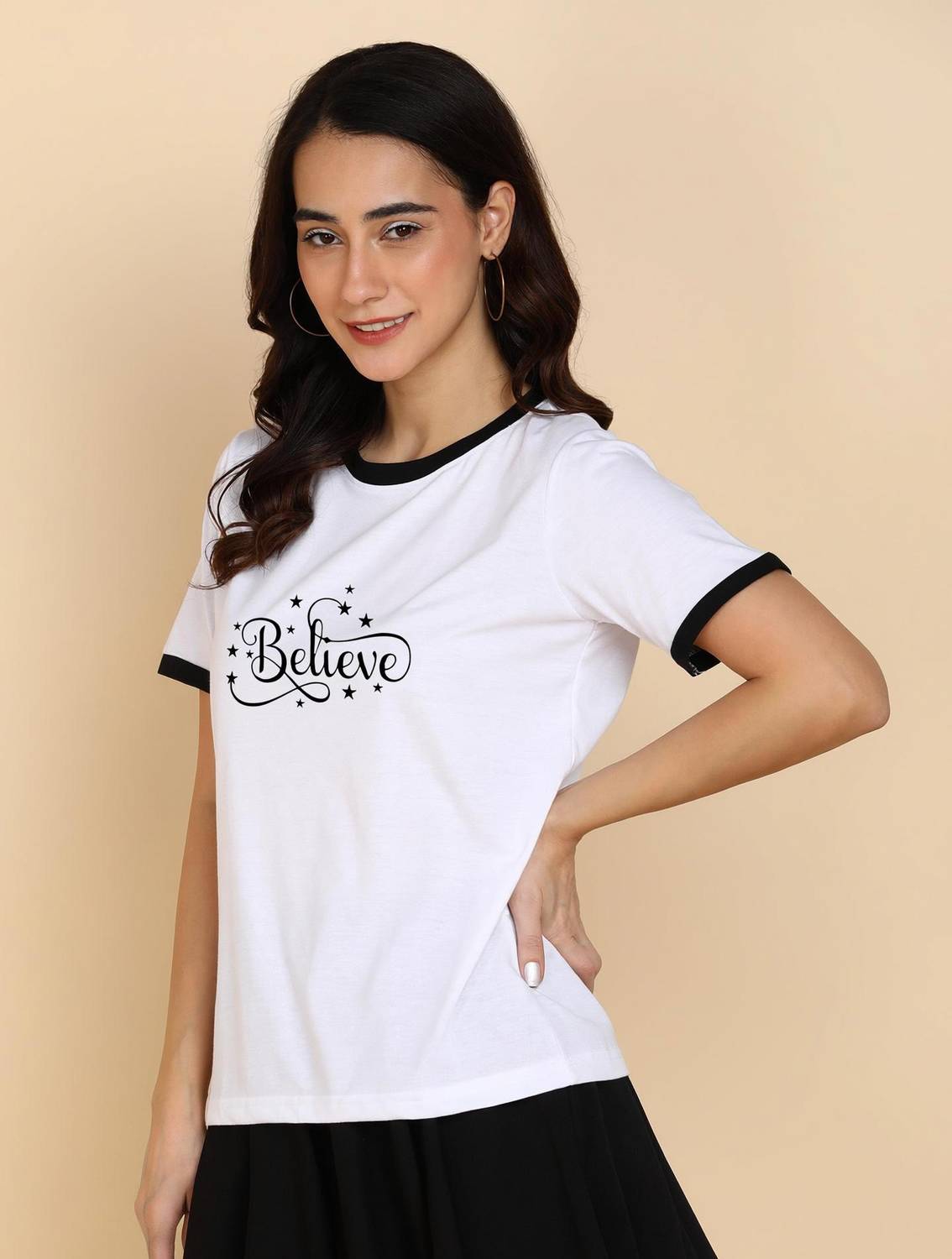 Adyavastram Solid Women Round Neck White T-Shirt