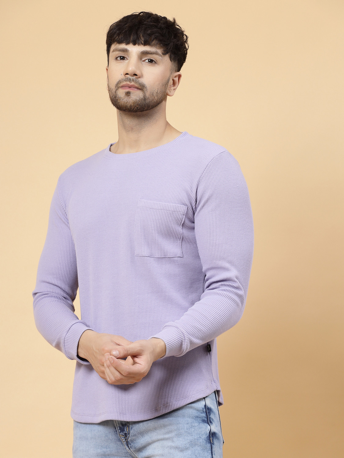 Image of METRONAUT Self Design Men Round Neck Purple T-Shirt